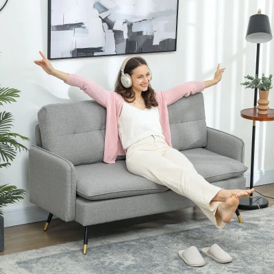 HOMCOM Modern Two Seater Sofa Button Tufted Grey