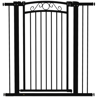 PawHut Puerta para Perros con Ancho Ajustable 76-104 cm Barrera de Seguridad con 2 Extensiones y Doble Bloqueo Negro