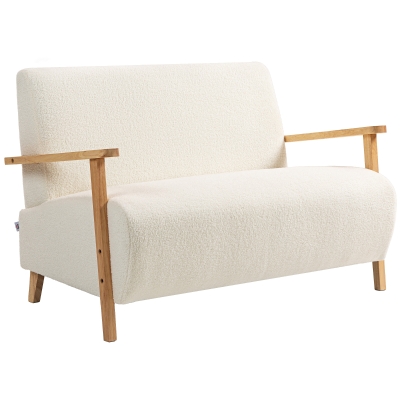 HOMCOM Sofá de 2 Lugares Estofado em Borreguito com Acolchoado Espesso Apoios de Braço e Pés de Madeira 118x76x78 cm Creme