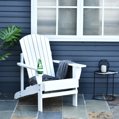Outsunny Silla Adirondack de Madera Silla de Jardín con Reposabrazos y Respaldo Alto para Terraza Balcón Exterior 72,5x97x93 cm Blanco