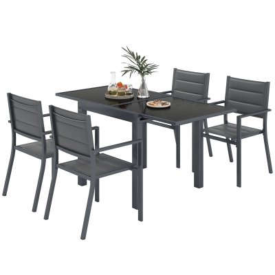 Outsunny Salon de jardin en aluminium et textilène table extensible 4 chaises empilables 4 personnes gris