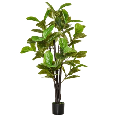 HOMCOM Ficus Artificial 130 cm Planta Artificial con 78 Hojas y Maceta para Interior Verde