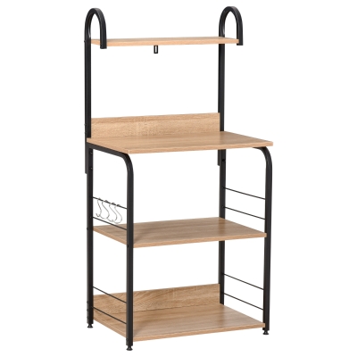 HOMCOM Estantería de Cocina de 4 Niveles con Ganchos Estantería para Microondas 60x40x125 cm Madera Natural
