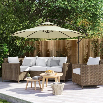Outsunny 2.7m Cantilever Parasol Beige with Crank Handle