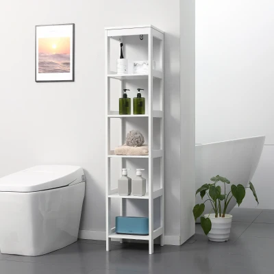 kleankin Estantería de Baño de Suelo de 5 Niveles Mueble Auxiliar de Almacenaje para Cocina Salón 30x30x140 cm Blanco
