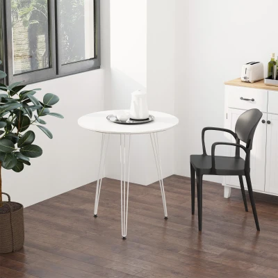 HOMCOM Mesa de Comedor Redonda con Patas de Horquilla Metálicas Estilo Moderno Nórdico para Cocina Salón Cafetería Bar Ø70x75 cm Blanco