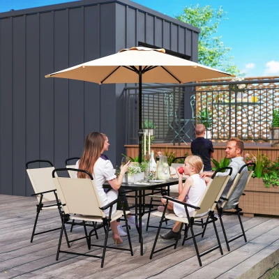 Outsunny 8-Piece Garden Dining Set with Parasol Beige