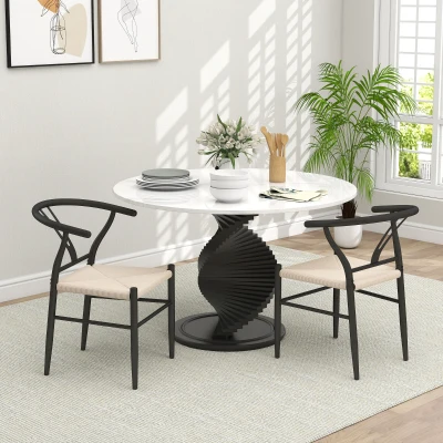 HOMCOM Weave Dining Chairs Y-Back Hemp Seat Black/Beige