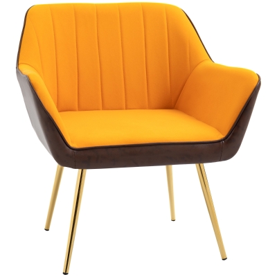 HOMCOM Silla de Cuero Sintético y Terciopelo con Respaldo a Rayas Patas Doradas y Asiento Acolchado para Salón Dormitorio Gris