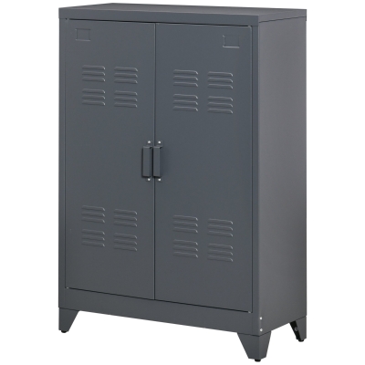 HOMCOM Dossierkast met Lamellendeuren, Opslagschrank, Metalen Schrank met 2 verstelbare planken, 75 x 33 x 110 cm, Grijs