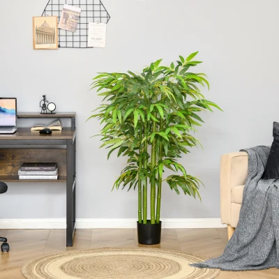 HOMCOM Künstliche Pflanze, Bambus aus Kunststoff im Topf, 780 Blätter, realistischer Look, kaum Pflegeaufwand, 140 cm, Grün