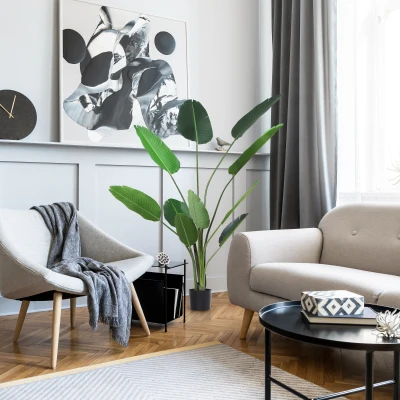 Outsunny Planta de Decoración Artificial de Palma Árbol Realista con Maceta 10 Hojas Ф18x180cm para Interior No Requiere Instalación