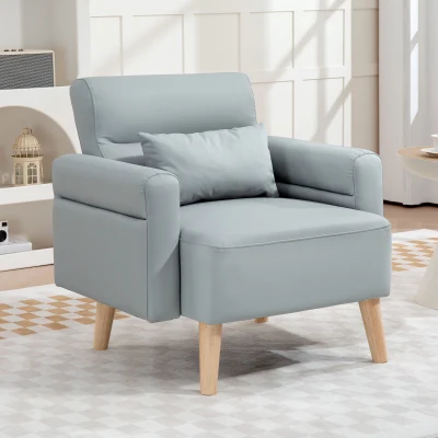 HOMCOM Poltrona Moderna Estofada em Couro Sintético com Apoios de Braço Acolchoados e Pés em Madeira 77x78x78 cm Cinzento