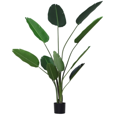 Outsunny Planta de Decoración Artificial de Palma Árbol Realista con Maceta 10 Hojas Ф18x180cm para Interior No Requiere Instalación