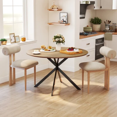 HOMCOM Mesa de Comedor Redonda para 4 Personas con Estructura de Acero Ø120x75 cm Roble