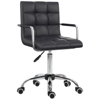 HOMCOM kantoorstoel draaistoel cosmetische kruk kruk met wielen draaikruk werkkruk directiestoel stoel bureaustoel metaal PU zwart 52,5 x 54 x 82-94 cm