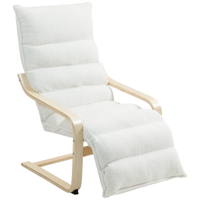 HOMCOM Loungefauteuil van berkenhout, gestoffeerde stoel, verstelbare voetensteun, Wit