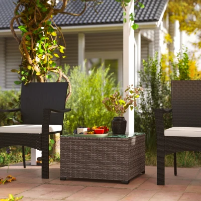 Rattan Side Table 62L x 62W x 38Hcm Black