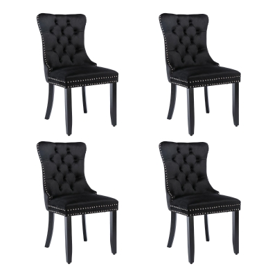 Set of 4 Velvet Upholstered Dining Chairs with Button Tufted Backrest, Black