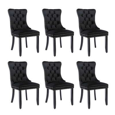 Set of 6 Velvet Dining Chairs with Button Tufted Backrest, Black