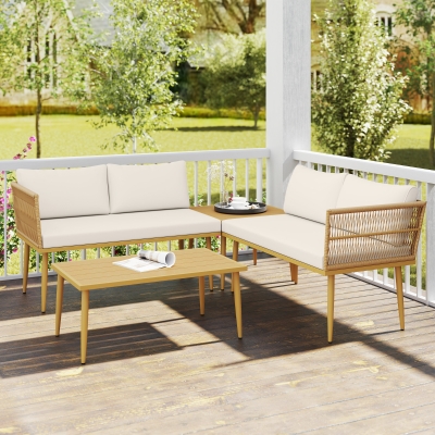 Set Mobilier de Grădină din 4 Piese, 116x65x70 cm, Alb Crem
