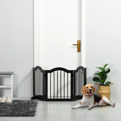 PawHut Barrera de Seguridad Plegable para Perros Pequeños Rejilla de Protección de 3 Paneles con Patas 154,5x29,5x61 cm Negro