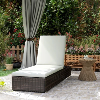 Outsunny Rattan Sun Lounger Adjustable Recliner Mixed Brown