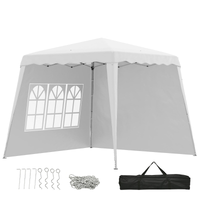 Outsunny Gazebo da Giardino Pieghevole con 2 Pareti Bianco