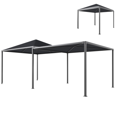 Outsunny 3 x 3 or 3 x 6m Garden Gazebo with Extendable Awning and Wheels, UPF30+ Outdoor Metal Gazebo Canopy Shelter for BBQ, Event, Party