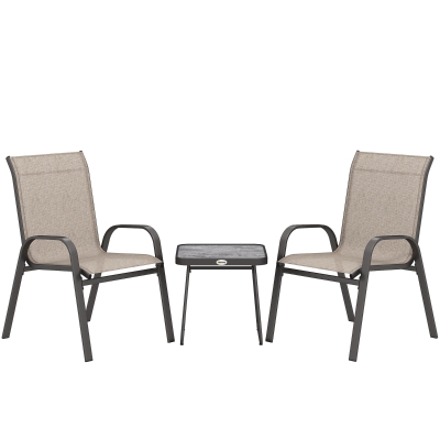 Outsunny 3-Piece Bistro Set Stackable Armchairs Brown