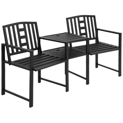 Outsunny 2 Seat Garden Chair Bench Loveseats w/Coffee Table Slatted Design Patio Yard