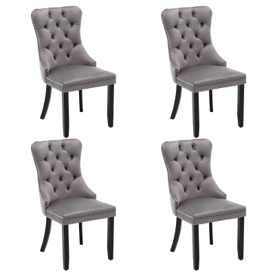 Set of 4 Velvet Dining Chairs with Button Tufted Backrest, Grey