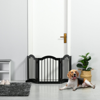 PawHut Barreira de Segurança Dobrável para Cães Pequenos com 3 Painéis e 2 Suportes 154,5x29,5x61 cm Preto