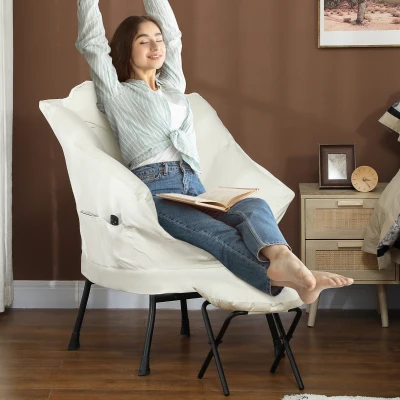 HOMCOM Poltrona Sala de Estar com Apoio para os Pés Poltrona Relax para Leitura com Bolsos Laterais 80x78x100 cm Creme
