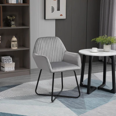 HOMCOM Cadeira de Sala de Jantar Estofada em Veludo com Base Metálica Cruzada Cadeira de Leitura 60x56,5x85 cm Cinza