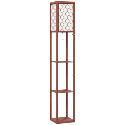HOMCOM Standing Lamp with Three Shelves Brown/White