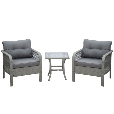 Outsunny Rattan Bistro Set with Cushions Grey
