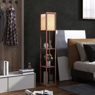 HOMCOM Standing Lamp with Three Shelves Brown/White