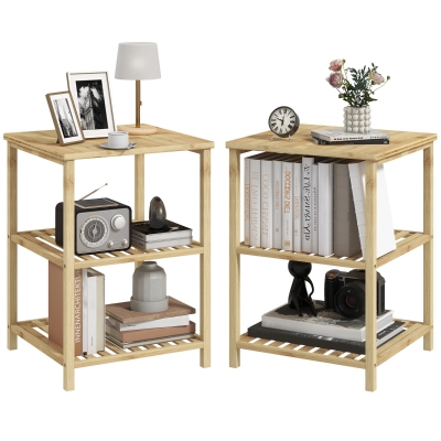 HOMCOM 2 Tables Chevet Bambou 2 Étagères 40x40x55cm Naturel