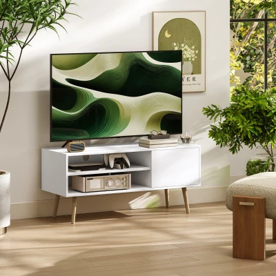 HOMCOM TV Stand 55" with Shelves and Cable Holes White