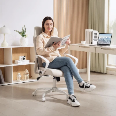 HOMCOM Fabric High Back Office Chair Cream White