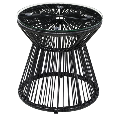 Outsunny Rattan Side Table Hollow Drum Design Black