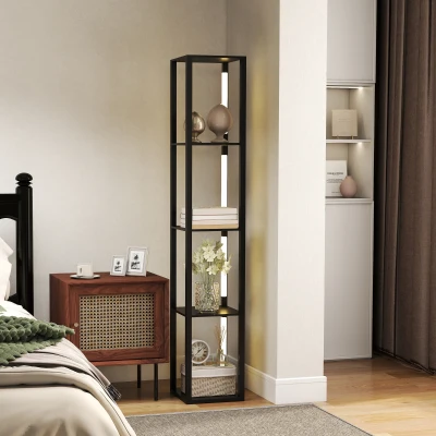 HOMCOM Lampada da Terra 4 Ripiani e 3 Luminosità 29x29x163cm Nero