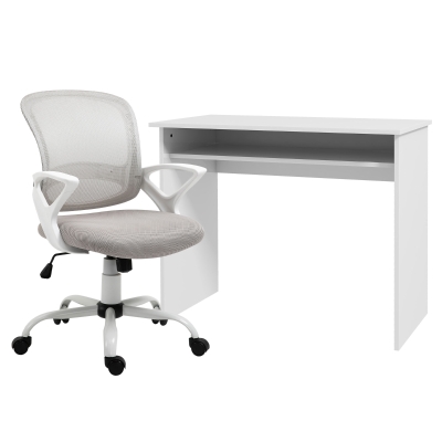 Vinsetto Office Chair & Desk Set Mesh Swivel Storage White Grey