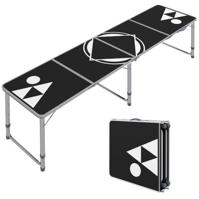 Outsunny Mesa de Beer Pong Mesa de Picnic Plegable con Altura Ajustable y Patas de Aluminio 240x60x54-70 cm Negro y Plata