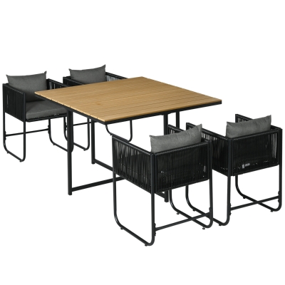 Outsunny 5-Piece Rattan Cube Dining Set, 4-Seater Black