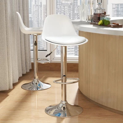 HOMCOM 2er-Set Barhocker, Barstühle, Drehstühle mit Lehne, höhenverstellbar, bis 120 kg belastbar, 38 x 42 x 82-104 cm, Weiß