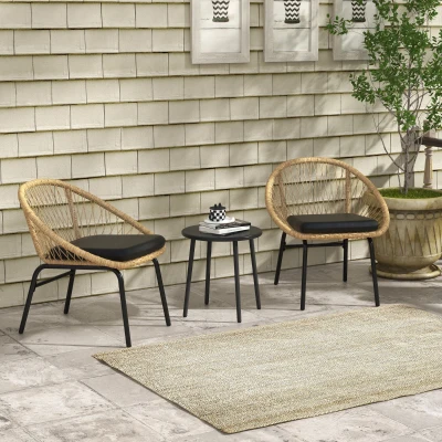 Outsunny Rattan Terrassengarnitur, Gartenmöbel-Set, 2 Sessel & Tisch, Gelb