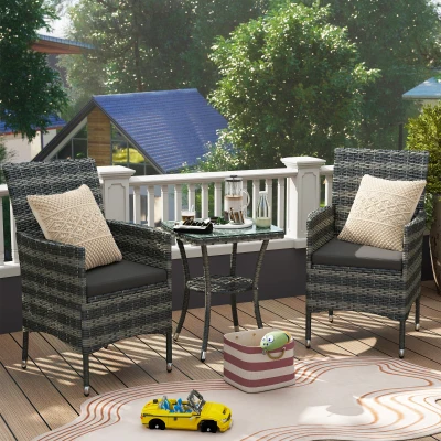 Outsunny Rattan Bistro Set with 2-Tier Table Mixed Grey