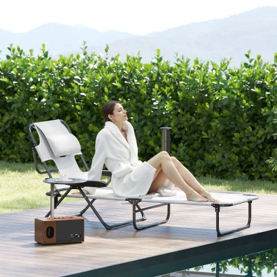 Outsunny Espreguiçadeira Dobrável de Jardim com Encosto Ajustável em 4 Níveis Orifício de Leitura e Almofada 194x72x31 cm Creme
